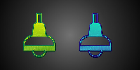 Green and blue Lamp hanging icon isolated on black background. Ceiling lamp light bulb. Vector