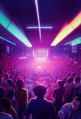 Fototapeta na wymiar A huge crowded disco party in a nightclub. Disco. generative ai. Nightclub. Big party