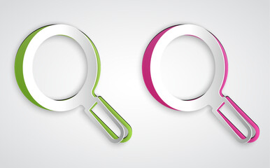 Paper cut Magnifying glass icon isolated on grey background. Search, focus, zoom, business symbol. Paper art style. Vector