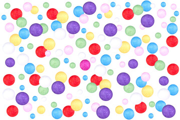 Levitation of multicolored polyfoam balls isolated on transparent background.