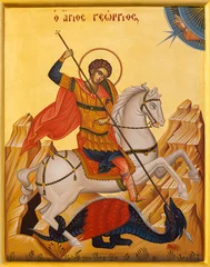 Fotobehang NAPLES, ITALY - APRIL 22, 2023: The icon of St. George from the chruch Chiesa dei Santi Pietro e Paolo dei Greci by M. R. Mannetta. © Renáta Sedmáková