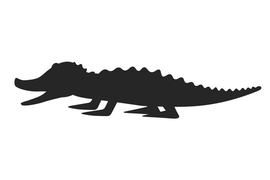 Vector illustration black silhouette crocodile. Isolated white background. Icon animal crocodile side view profile. EPS