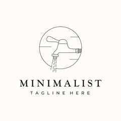 faucet line art logo vector minimalist illustration design, tap with valve logo design