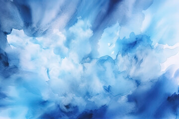Abstract Watercolor shades blurry and defocused Cloudy Blue Sky Background, texture background, blue watercolor ombre leaks. Generative Ai