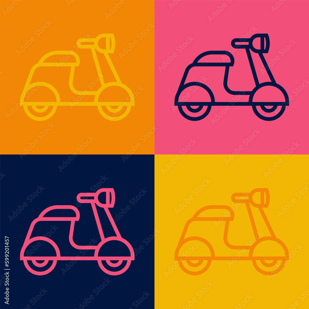 Poster pop art line scooter icon isolated on color background. vector