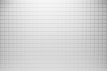 White abstract background of tiny square ceramic tile, pattern, top view. Classic mosaic texture of...