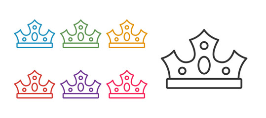 Fototapeta premium Set line King crown icon isolated on white background. Set icons colorful. Vector