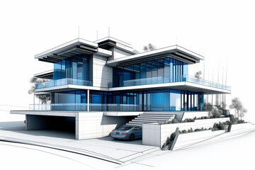 modern house building project plan. Architecture blueprint generative ai edited illustration