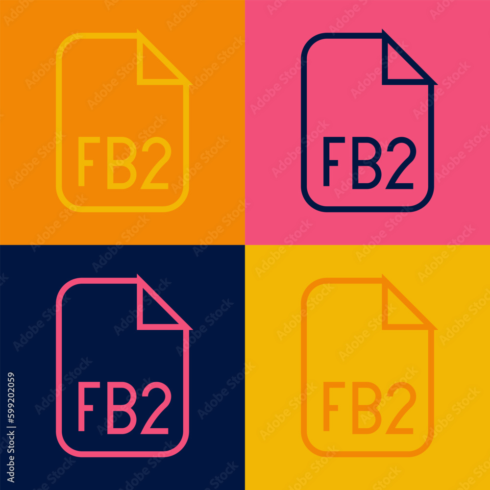 Poster pop art line fb2 file icon isolated on color background. vector