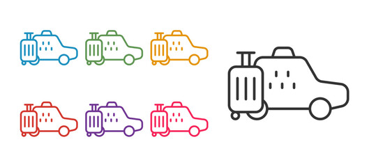 Set line Taxi car icon isolated on white background. Set icons colorful. Vector