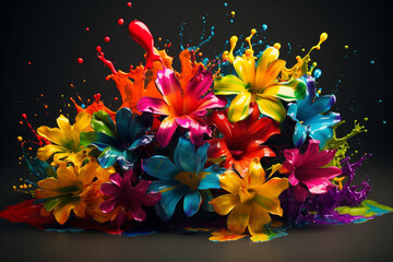 Summer Flower Bouquet with Paint Splash. Colorful summer flower bouquet with vibrant paint splash, representing the beauty and joy of the season. Ai generated