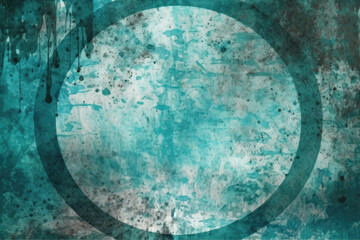Fototapeta na wymiar Worn texture. Dust scratches. Weathered lens. Teal blue white color stains circles pattern on aged distressed grunge abstract illustration copy space background