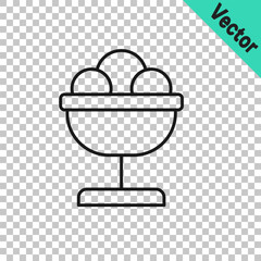 Black line Ice cream in the bowl icon isolated on transparent background. Sweet symbol. Vector