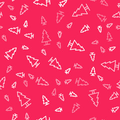 White line Tree icon isolated seamless pattern on red background. Forest symbol. Vector