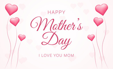 happy mother's day banner with pink love balloons illustration