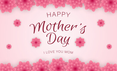 Fototapeta na wymiar happy mother's day banner with pink flowers illustration
