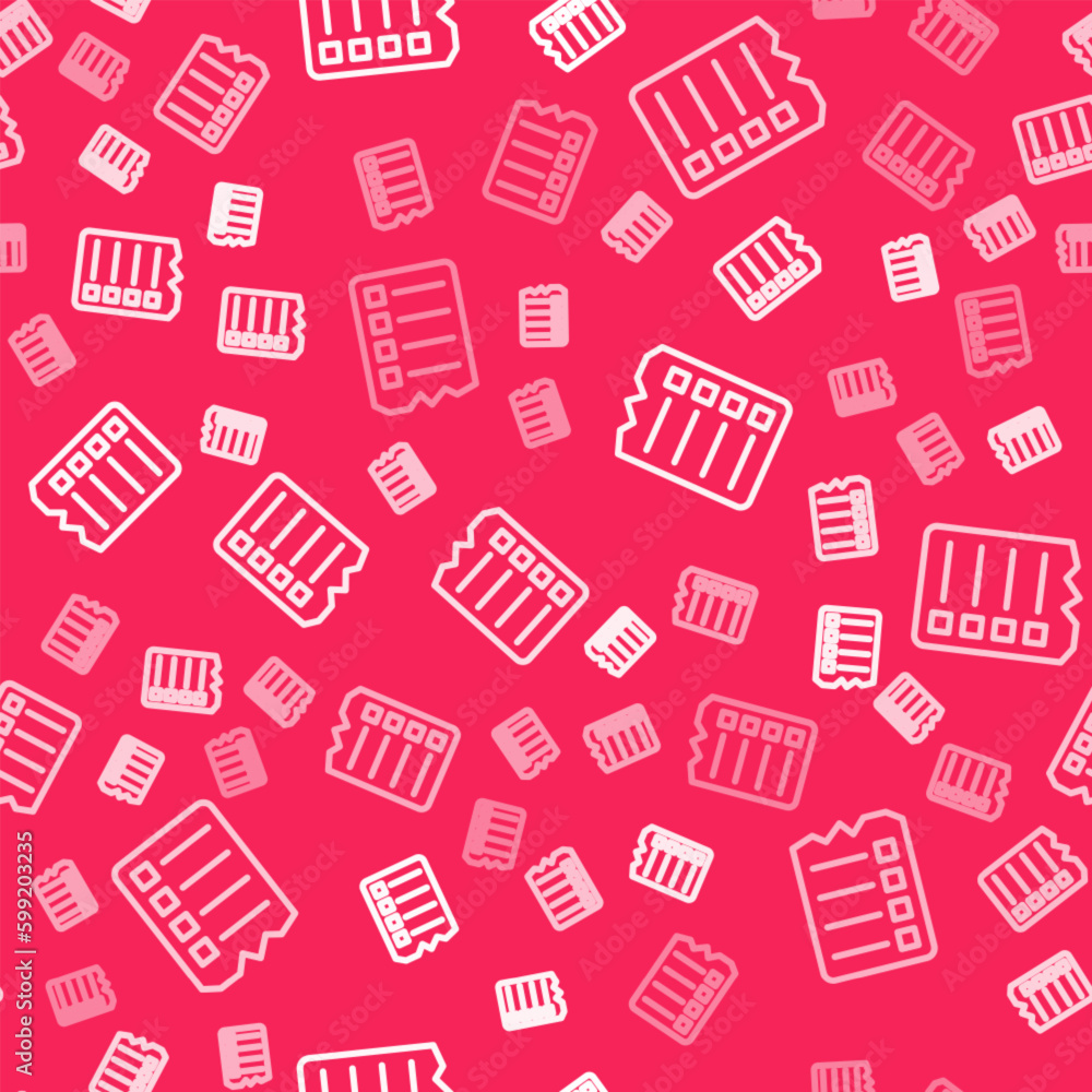 Poster white line shopping list icon isolated seamless pattern on red background. vector