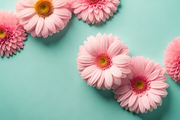 Top view image of  pink flowers composition over pastel background Generative Ai