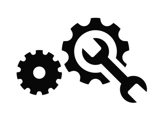 simple wrench and gear icon,Gears wrench work icon,outline of project management icons for ui and ux,on white background