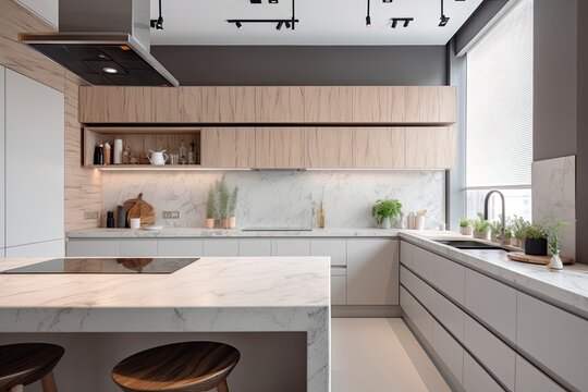 Home white light kitchen interior. Generative ai.