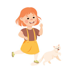 Offensive Girl Bullying and Abusing Cat Hurting Tail Vector Illustration