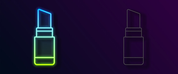 Glowing neon line Lipstick icon isolated on black background. 8 March. International Happy Women Day. Vector