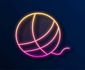 Glowing neon line Yarn ball icon isolated on black background. Label for hand made, knitting or tailor shop. Vector