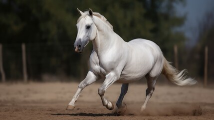 Sophisticated Ivory Steed Galloping, Refined Horseback Competitor, Contesting Horse Riding Discipline.