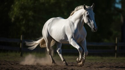 Sophisticated Ivory Steed Galloping, Refined Horseback Competitor, Contesting Horse Riding Discipline.