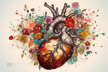 Heart with Floral Elements representing the love for nature in spring and summer. Ai generated