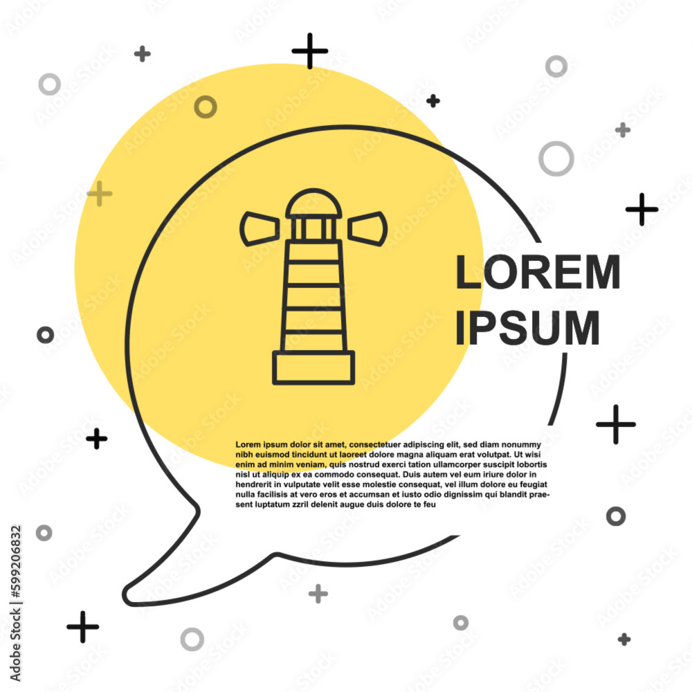 Poster black line lighthouse icon isolated on white background. random dynamic shapes. vector