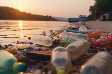 Plastic Pollution in Sea Water Environmental Disaster.  Ai generated