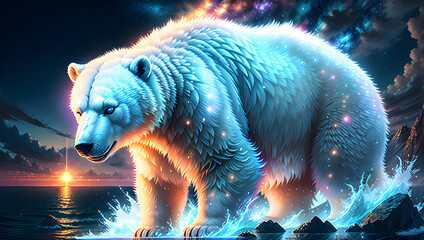 Illustration of polar bear in natural arctic environment.