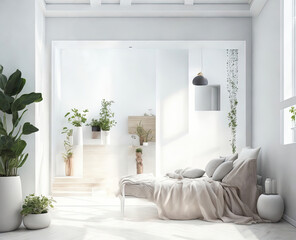 stylish minimalistic interior in light colors. Generative AI
