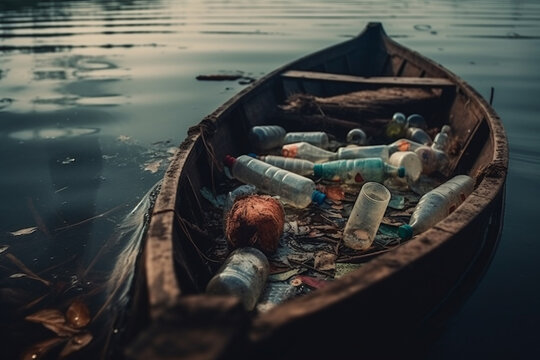 Plastic Pollution in Sea Water Environmental Disaster.  Ai generated