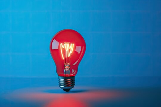 Red lamp on a blue background, Concept ideas. Generative ai.