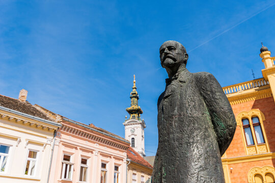 Novi Sad, Serbia - March 24, 2023: Statue of Jovan Jovanovic aka Cika Jova Zmaj, famous poet and doctor, the first Serbian writer who wrote poetry intended exclusively for children