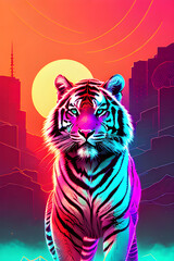 Abstract cyberpunk illustration of  tiger.