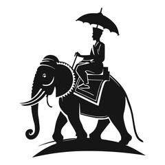 indian on elephant with umbrella silhouette logo