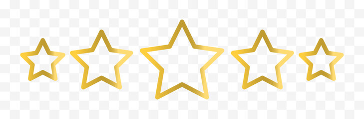 Star rating outline icons with transparent background. Five star feedback, review, rate us symbols. Five stars vector stock illustration.