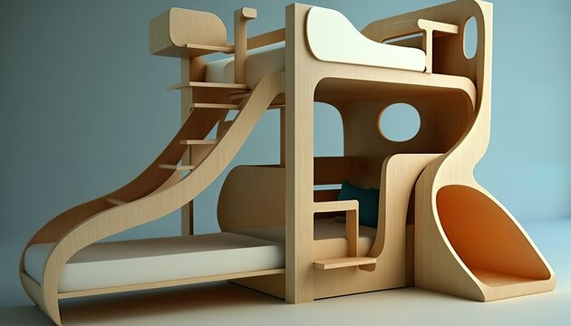 a beautiful, unique bunk bed with a slide for the children's room