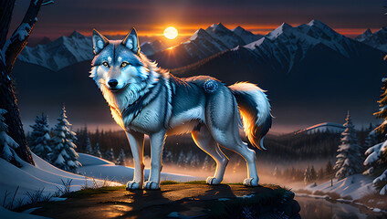 Illustration of wild gray wolf.