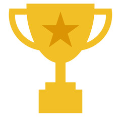 Trophy cup icon, flat style yellow, gold color championship cup winner symbol with brown star. For label, emblem, logo, sticker, mobile, app, web, game, sports, achievement graphic isolated on white.