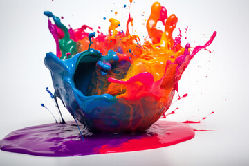 Vibrant Splash of Colors. Burst of colorful paint splashes on a white background, creating a dynamic and energetic composition. Ai generated