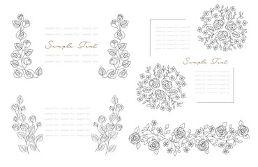 薔薇のフレーム 花ロゴ 線画 手描き 結婚式招待状