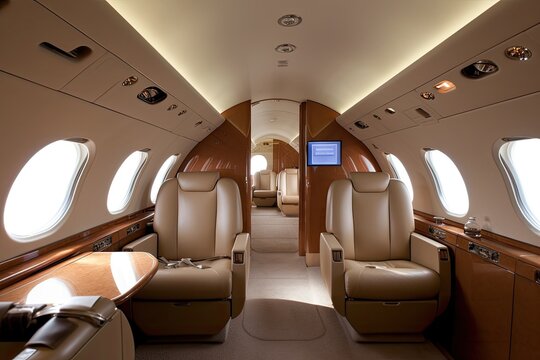 Corporate transport, modern business jet interior. Generative ai.