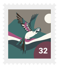 Flying parrot bird on postal marking, postmark