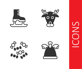 Set Angel, Skates, Candy and Reindeer icon. Vector