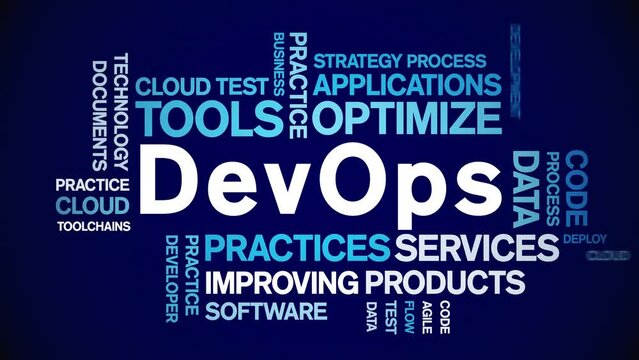 DevOps animated tag word cloud;text design animation kinetic typography seamless loop.