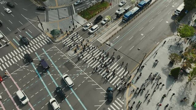 People in Seoul City Park Filmed by Drone
